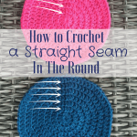 Pink and Blue example of how to crochet a straight seam when crocheting in the round.