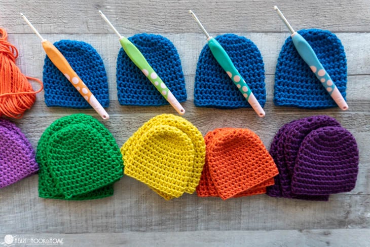 crochet preemie beanies with hooks on top