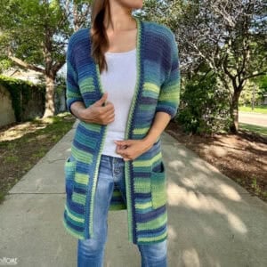 updated housecoat blue green free crochet pattern