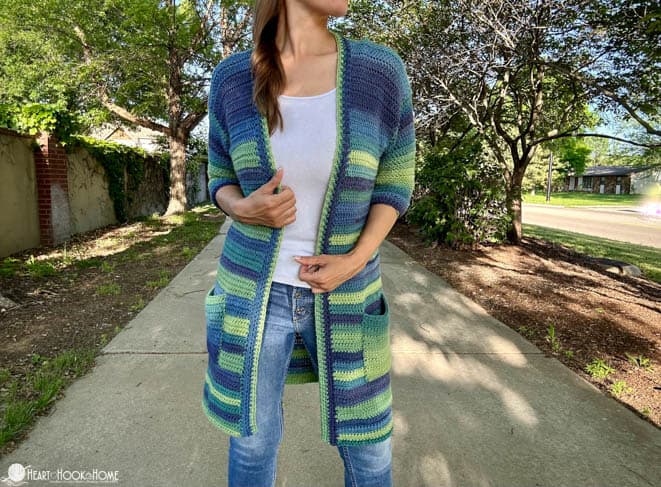 updated housecoat blue green free crochet pattern