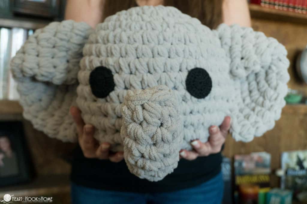 Adorable elephant pillow crochet pattern for nursery