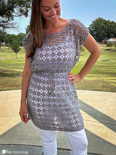 gray openwprk tunic crochet design 