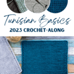 Tunisian Basics Crochet-Along banner with sample of the Tunisian Full Stitch
