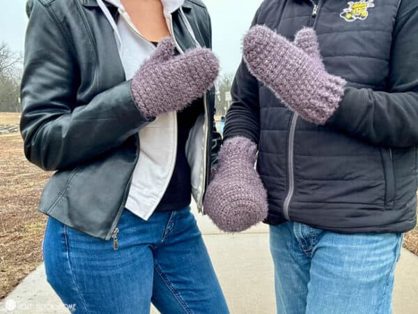 Example of Couples Mittens on two people.