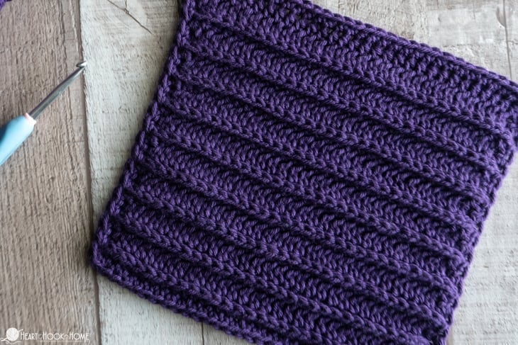 Flat version of the Half Double Crochet in Third Loop Only in a purple colorway.