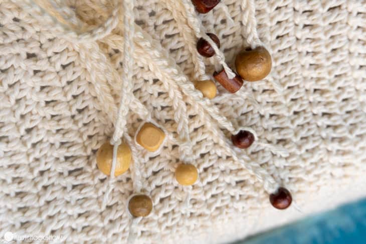 Up close of the beaded opening of the Crochet Cat Cave pattern.