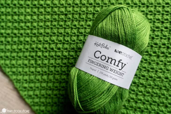 green yarn over crocheted fabric