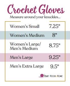 crochet gloves sizing chart