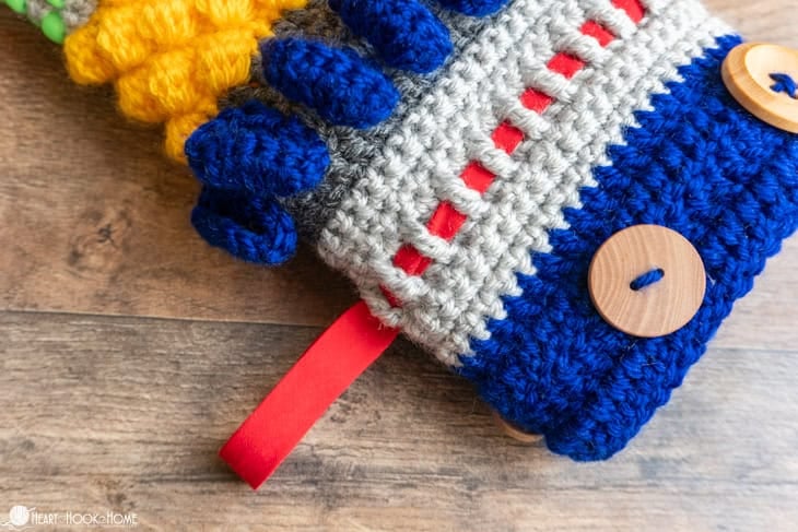 red ribbon fed through crochet
