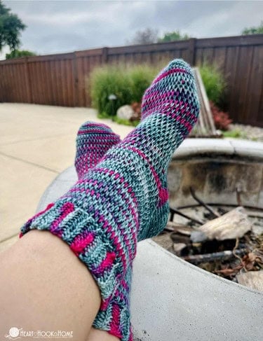 colorful Tunisian crochet sock pattern