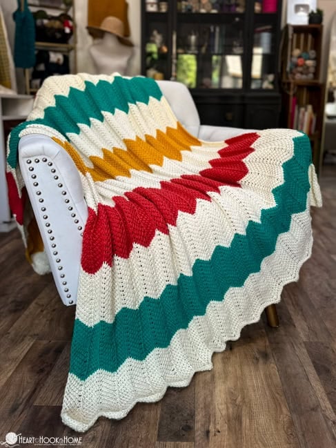 color block tunisian chevron throw pattern