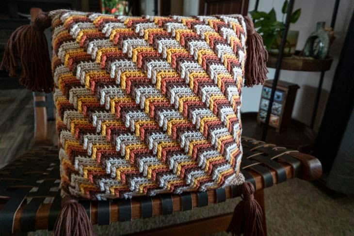 crochet pillow in apache tears stitch