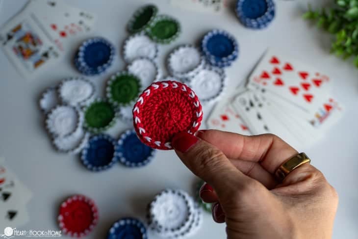 red crochet poker chip