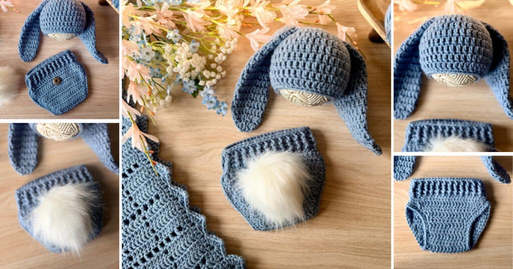 newborn bunny crochet pattern set diaper cover and beanie with floppy ears