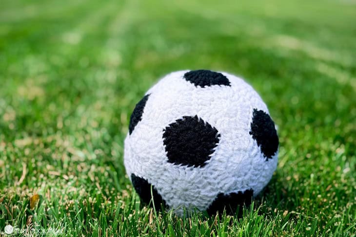 Black and white crochet soccer ball