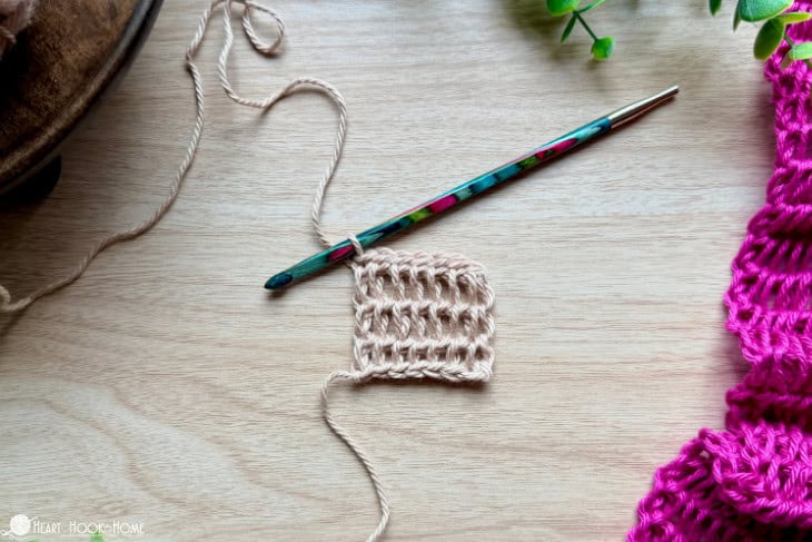 cream color swatch of tunisian back bar stitch
