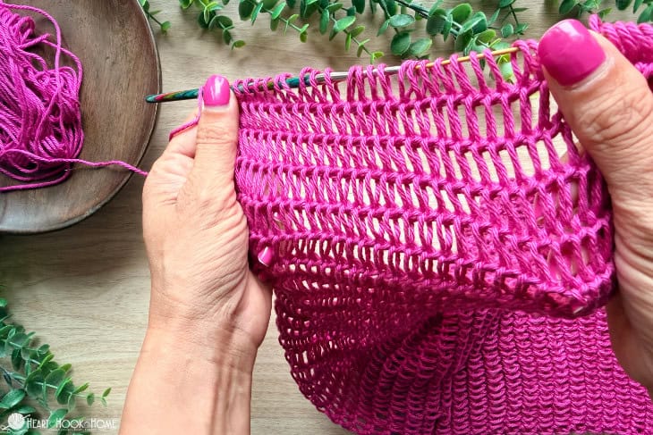 bright pink sample of tunisian back bar stitch fabric