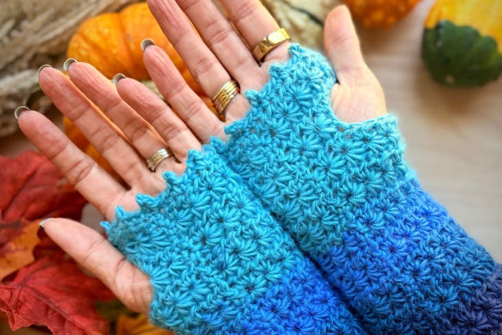 star stitch crochet fingerless gloves