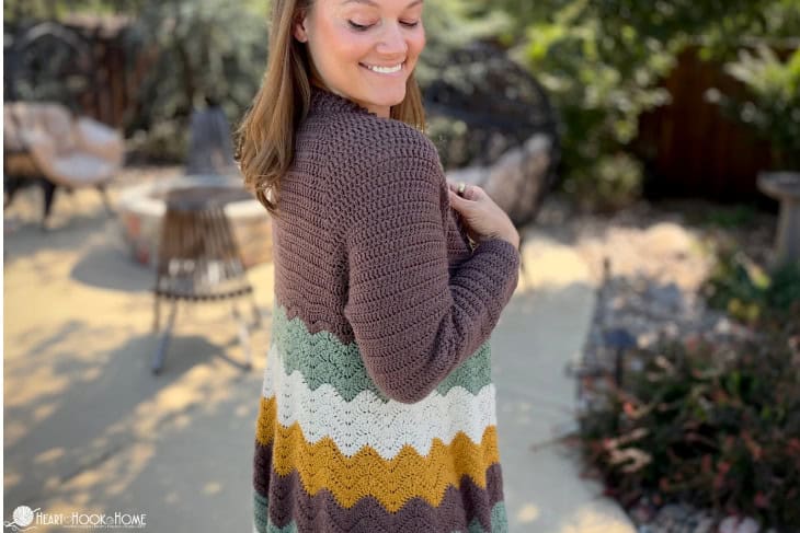 yoke of bonfire blanket cardigan in brown