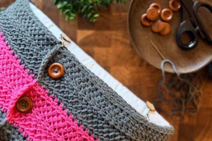 pink and grey pillow cover